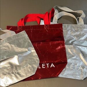 Athleta Red and Silver Tote Trio